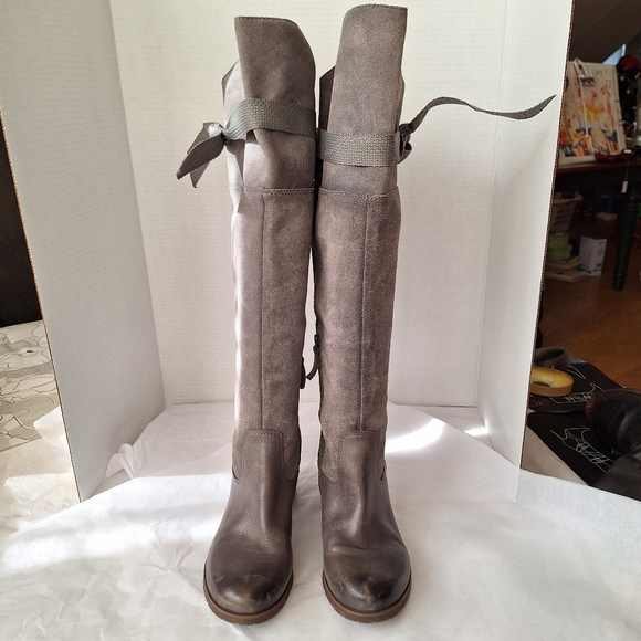 Naya knee high boot gray suede wide calf riding block heel size 8 - Picture 2 of 14